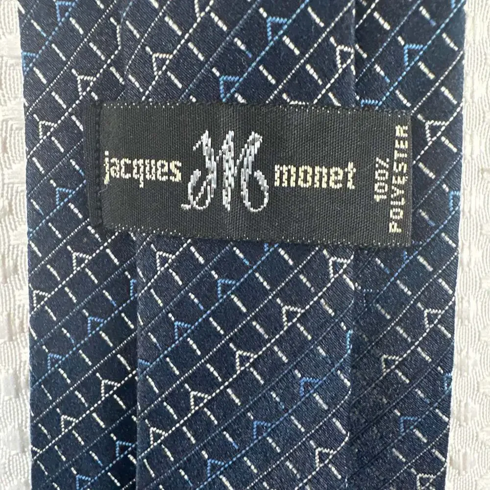 Vintage Jacques Monet Navy Blue Geometric Pattern Silk Necktie